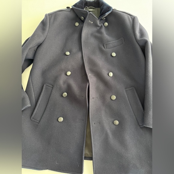 Tom Ford Mens Wool Felt Officer Pea Coat Jacket Navy IT 52 US 42 L Velour Collar - Picture 10 of 16